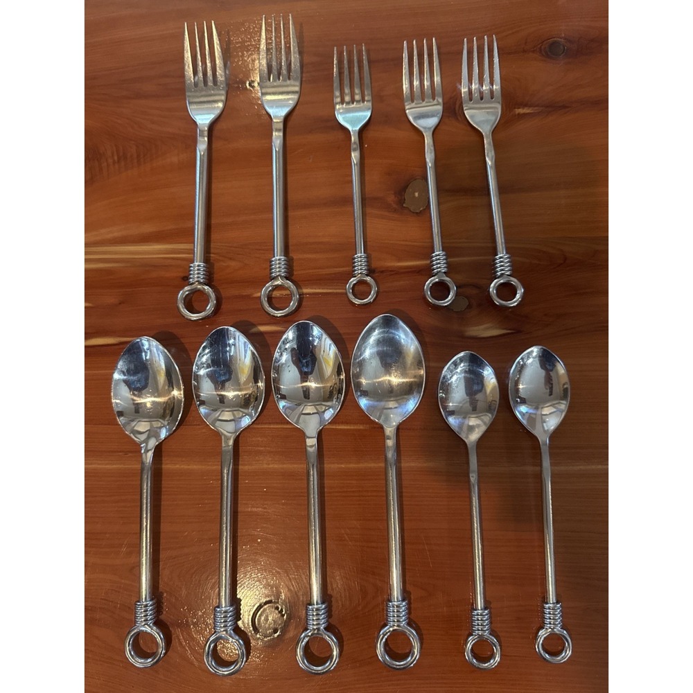 Gibson CUOMO Stainless 11 Piece Set Open Ring Glossy Flatware 5 Forks 6 Spoons